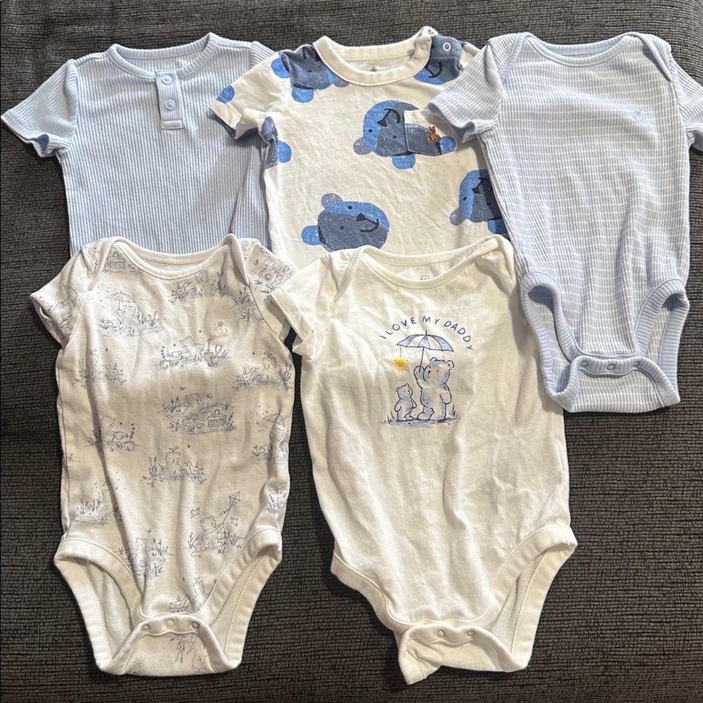 GAP Baby Blue and White Bodysuits